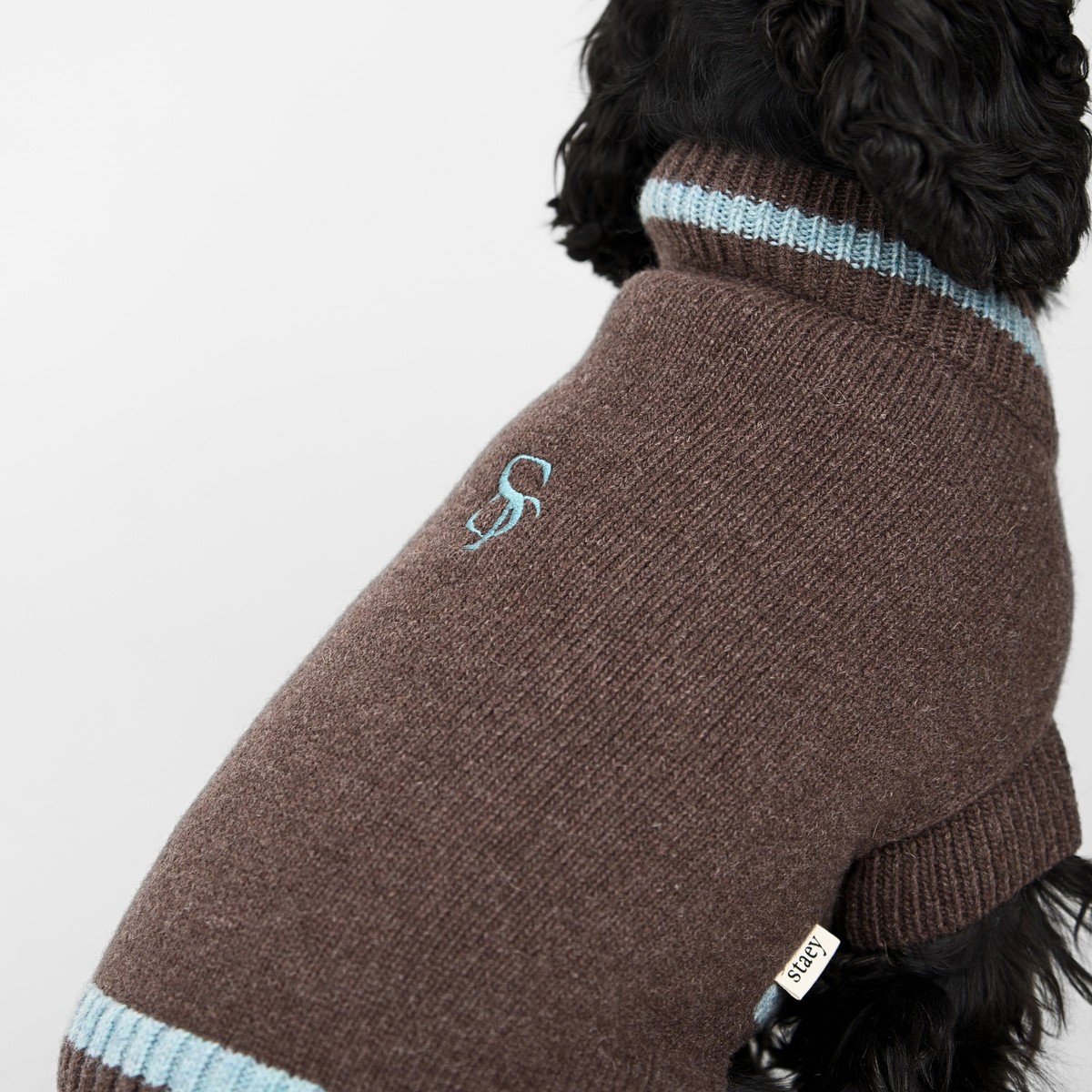 Ellen Dog Sweater | Espresso/Sky Blue