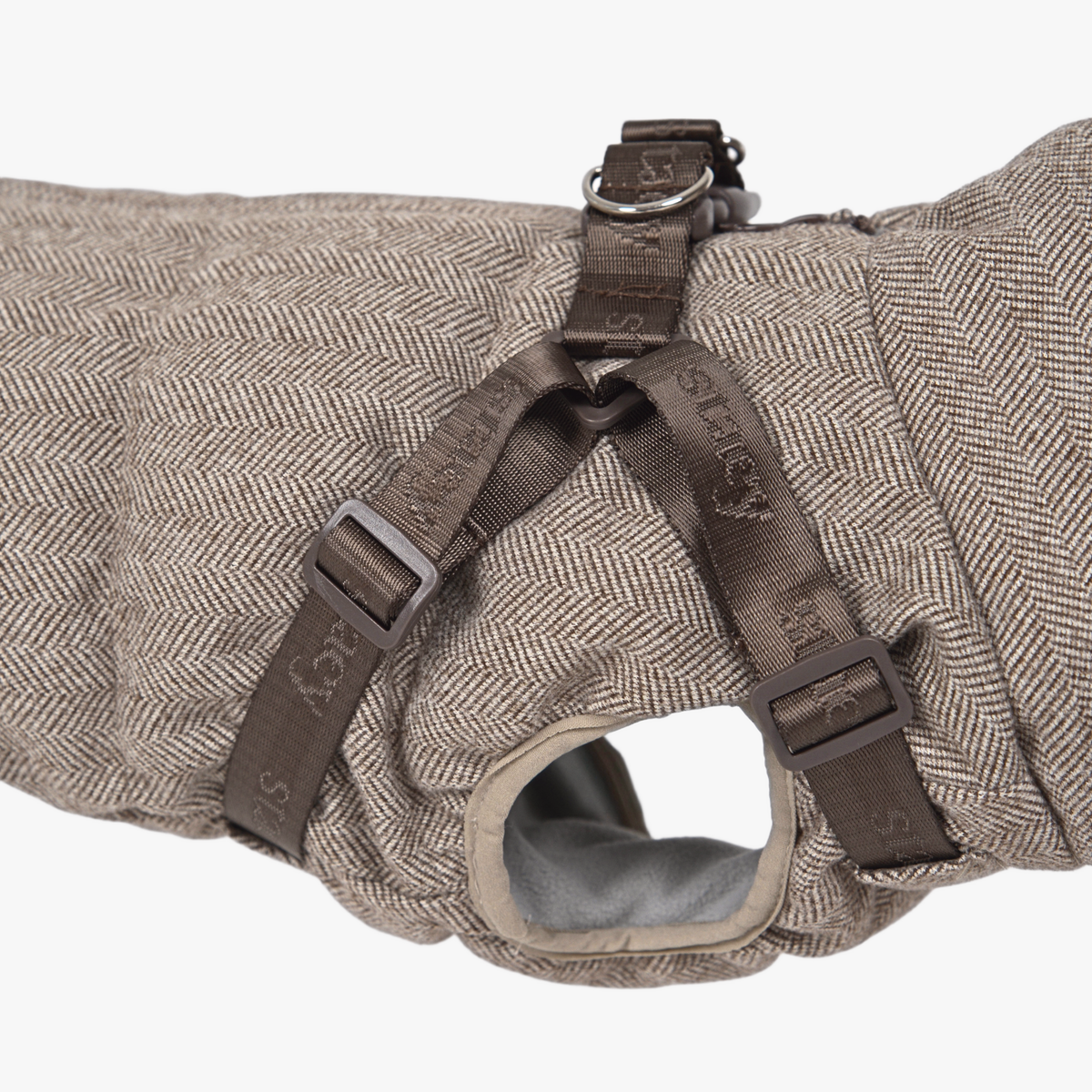 Płaszcz dla psa z szelkami Vera | Herringbone Mocca